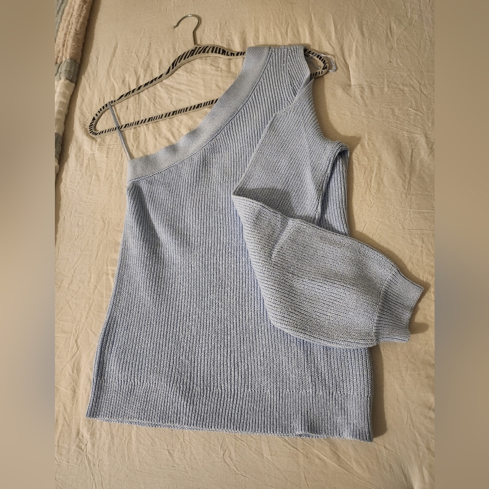 Size S Nine West One-Shoulder Light Blue Knit Sweater